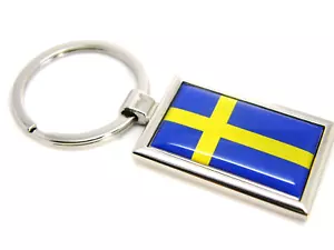 Sweden Badge Keyring Key Ring Rectangular Metal Flag Gift - Picture 1 of 3