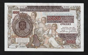 π·πΈ Serbia, 1000 Dinara, 1941, P-24, Germany Occupation WWII Banknote - Picture 1 of 2