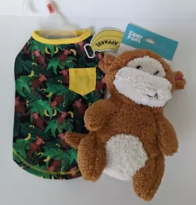 Dog T Shirt Jungle Monkey, SMALL, w Zippy Paws Monkey Plush Toy - Picture 1 of 4