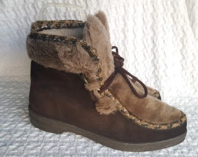 BOTAS DE NEVE VINTAGE por YODELERS Ski Après EUA 8 UE 38 camurça lã pele sintética em excelente estado usado - Imagem 1 de 4