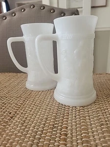 Vintage Beer Steins Midcentury White Milk Glass Set Of 2 - Picture 1 of 5