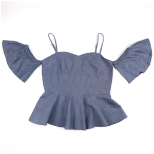 NEW Size 10 Baby Doll Top Frill Hem Shoulderless with Sleeves Retro Stylish - Picture 1 of 12