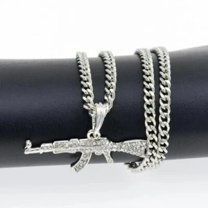 Crystal Ak 47 Rhinestone Bling Chain Necklace Juice Wrld Wristband Included! - Picture 1 of 5