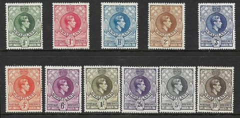 SWAZILAND 1938-54 PERF 131/2 X 13 SET (11) MH. SG.28 - 38. (1241) Cover