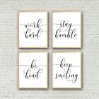 Set Of 4 Prints Printable Quotes Be Kind, Work Hard,Stay Humble,Poster Print Art