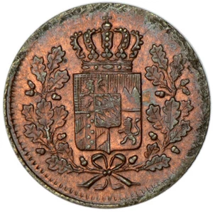 BAVARIA 1 Heller 1850 Copper Red & Brown UNC Ludwig I - Picture 1 of 2