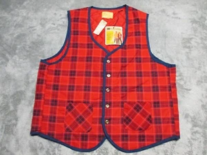 Vintage Sears Flannel Vest Mens Large Red Blue Buffalo Plaid Quilted Western 70s - Picture 1 of 19