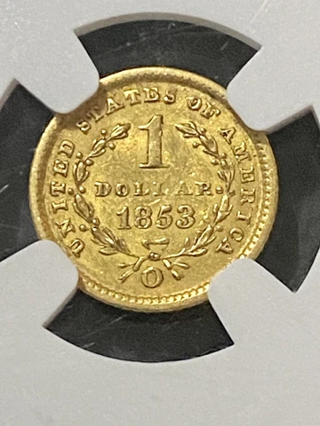 1853-O $1 Dollar Gold United State Liberty AU58 NGC Cover