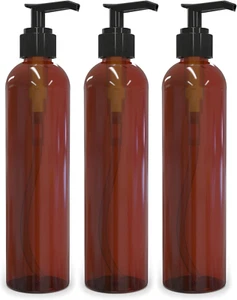 Lotion Pump Bottles, Empty 8 OZ, Bpa-Free Refillable Plastic Containers, Amber w - Picture 1 of 7