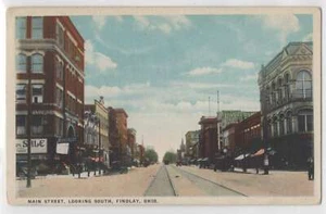 Main Street Looking South Findlay Ohio OH Morescot 1900ʼs Era Cars Postcard - Picture 1 of 2