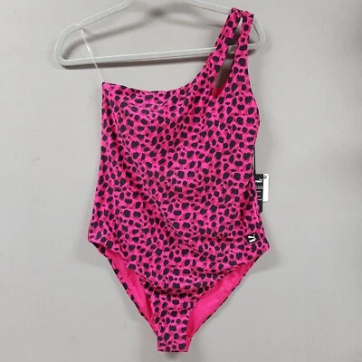 Maiô feminino Puma peça única tamanho XL estampa de leopardo rosa um ombro  - Imagem 1 de 4