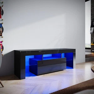 TV Sideboard mit LED-Beleuchtung Hochglanz Lowboard Fernsehschrank Schwarz 130cm - Bild 1 von 24
