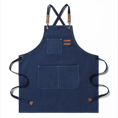 Men Women Thick Canvas Denim Bib Apron Kitchen Cooking Workshop Heavy Work Apron - Image 1 of 4