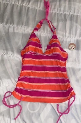 Nuevo con etiquetas Traje de baño So a rayas con volantes Halter Tankini Top S Rosa Naranja (B3) Foto 1 de 3
