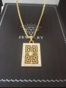 28" Torsade Greek Logo Medusa Necklace With White Cubic Zirconia 18k Gold Filled - Picture 1 of 9