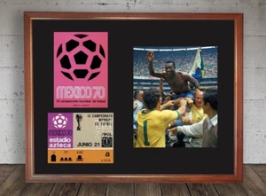 BRAZIL WC Mexico 1970 FRAMED 13x17 PELÉ Photo Poster & Final Ticket DISPLAY Repr - Picture 1 of 1