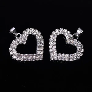 5pcs Heart Shape 30mm Silver Plated Crystal Rhinestones Metal For Jewelry Making - Picture 1 of 4