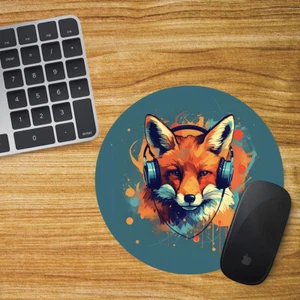 Fox Round Mouse Mat Pad Funny Computer PC Laptop Gaming DJ Headphones - Picture 1 of 1