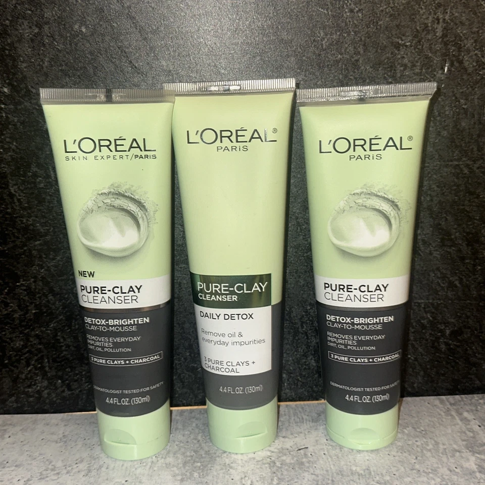 3 X L'Oreal Pure-Clay Detox Iluminar Arcilla a Mousse 3 Arcillas + Limpiador de Carbón Foto 1 de 1