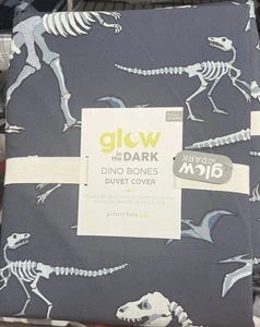 New Pottery Barn Kids ORGANIC DINO BONES GLOW in the DARK Duvet Full Queen - Picture 1 of 2