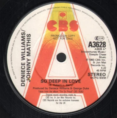Deniece Williams / Johnny Mathis So Deep In Love 7" vinyl UK Cbs 1983 promo copy - Image 1 of 2