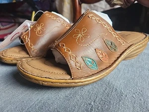 Heavenly Feet Real Leather Cushion Footwear Embroidered Sandal Slip On Mule UK 7 - Picture 1 of 6