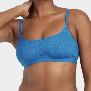 Auden Blue Lace Bralette Size XXL Lightly Lined Scoop Neck Unpadded Stretchy - Picture 1 of 8