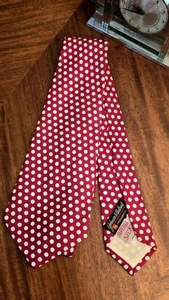 1940s 1950s Bold Look Tie Vintage Swing Art Deco Rayon Silk Wool Red Polka Dots - Picture 1 of 2