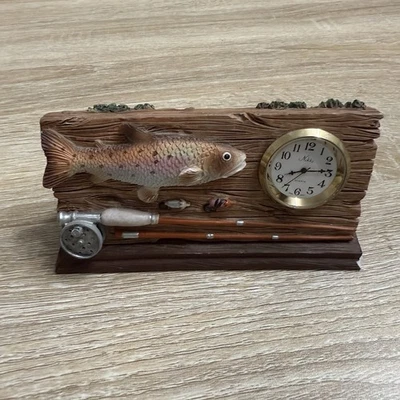 Vintage Fishin Time Resin Decorative Tabletop Clock Nikko Quartz Slifka Sales Co - Image 1 of 4