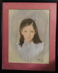 🖼️ “Klara” Original VINTAGE Framed & Signed Chalk Pastel Portrait by Lang -1983 - Bild 1 von 19