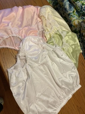 Special 4 Pr NYLON PANTIE Long Wide Double GUSSET Pastels LACE Tall 18 “ Side - Image 1 of 4