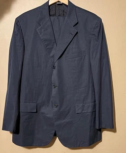 Kiton Navy Suit Handmade In Italy 100% Cotton, Pleated Pants Size 56 R7.  - Picture 1 of 11