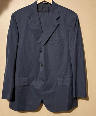 Kiton Navy Suit Handmade In Italy 100% Cotton, Pleated Pants Size 56 R7.  - Image 1 of 4