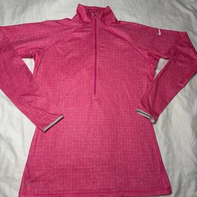 Pullover rosa Nike Pro Dri-Fit 1/2 cremallera cuello falso con orificios para los pulgares • Para mujer L Foto 1 de 4
