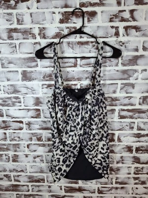 Camiseta de baño Tankini Lands End talla 12 negra con estampado de leopardo Foto 1 de 4