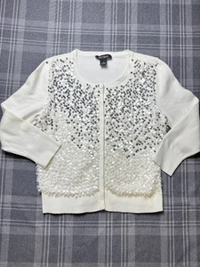 White House Black Market Damen Strickjacke Pullover weiß Pailletten verziert Größe S - Bild 1 von 9