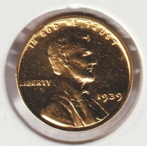 Rare Old Antique 1939 US Lincoln 24k Gold Plated Cent Penny Collection Coin USA - Picture 1 of 2