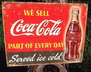 Vintage Coca Cola Sign Tin Metal Soda Pop Bottle Advertising We Sell Every Day - Picture 1 of 2