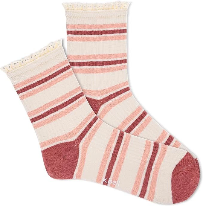 Calcetines al tobillo acanalados de encaje de ganchillo K. Bell para mujer 1 par, rosa, zapato para mujer 4-10 Foto 1 de 1