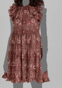 $375 Ulla Johnson Women's Brown Ruffle Dress Midi A-Line Dress Size 0 - Picture 1 of 4
