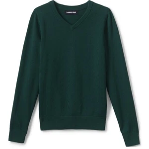 LANDS' END SCHOOL UNIFORM LITTLE BOY COTTON MODAL FINE GAUGE V-NECK SWEATER - Picture 1 of 8