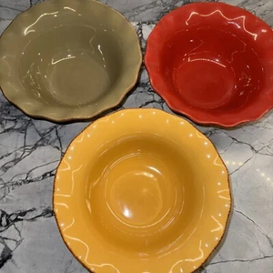 Village Collection Park Designs 10” Serving Bowls Lot Of 3 Green Yellow Red - Picture 1 of 8