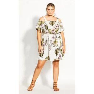 Talla: 16/S - Nuevo con etiquetas City Chic Mujeres Hombro Frío Floral Mono Mameluco Plus  - Imagen 1 de 5