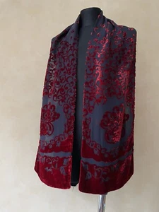 GORDANA Exclusive jacquard velvet Silk Viscose scarf double Black Red Burgundy - Picture 1 of 8