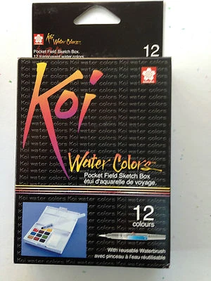 Sakura - Boceto de campo de bolsillo de acuarela Koi caja de 12 colores con pincel de agua - NUEVO Foto 1 de 4