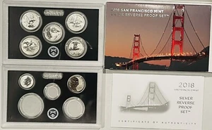*PARTIAL SET* 7 OF 10 COINS 2018-S SILVER REVERSE PROOF SET 5C+10C+25C OGP W/COA - Picture 1 of 5