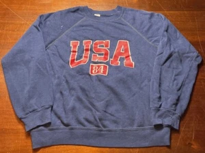 Vintage 1984 Olympics Crewneck Sweatshirt USA Soft Worn In Distressed LA Large - Picture 1 of 7