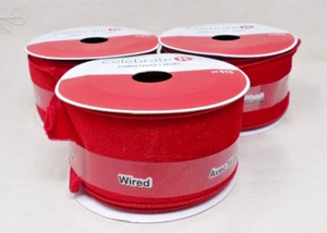 3 Celebrate It Red Wired 5 Yard Rolls Christmas Holiday Ribbon 2 1/2" Wide - Picture 1 of 3