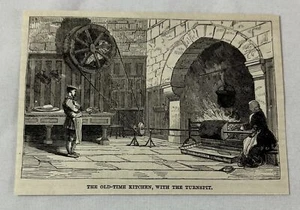 1883 Zeitschriftenstich ~ ALTE ZEIT KÜCHE MIT DREHSPIESS - Bild 1 von 1