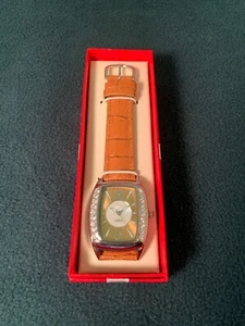 AVON WATCH- RHINESTONE FACE- BROWN BAND-NIB - Picture 1 of 11